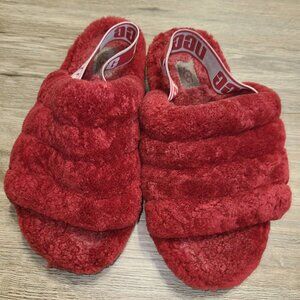 UGG size 6 Red Fluff Yeah Slide Shoes Fur Slipper Sheepskin